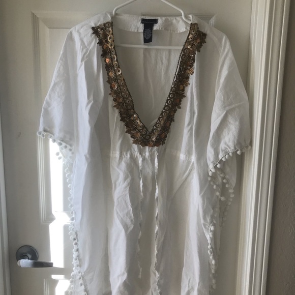 white and gold beach cover up